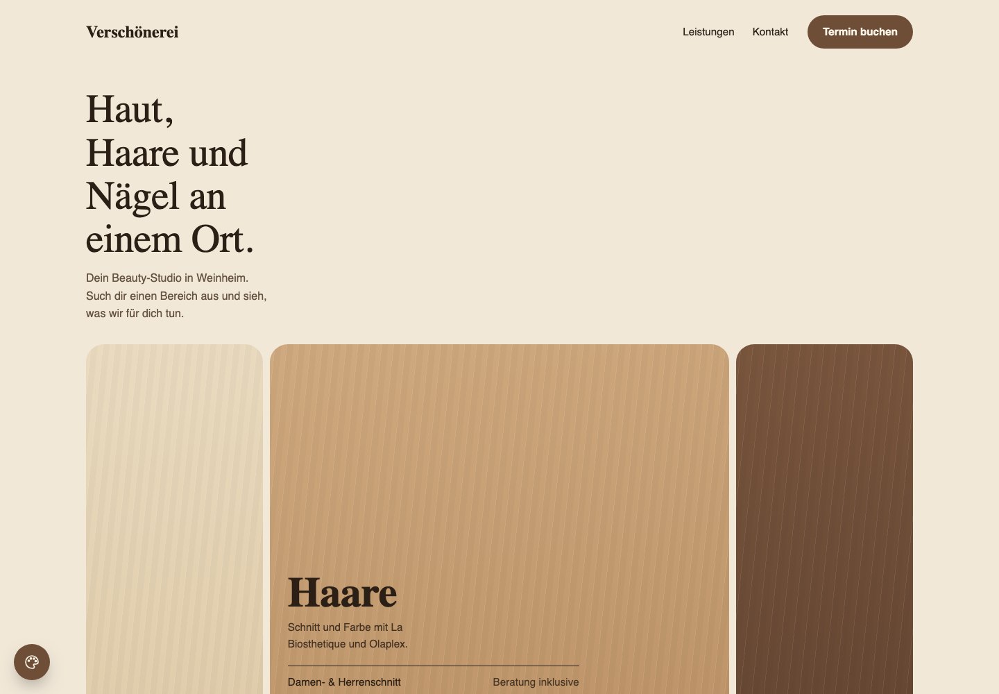 Ansicht eines Website-Entwurfs für die Verschönerei